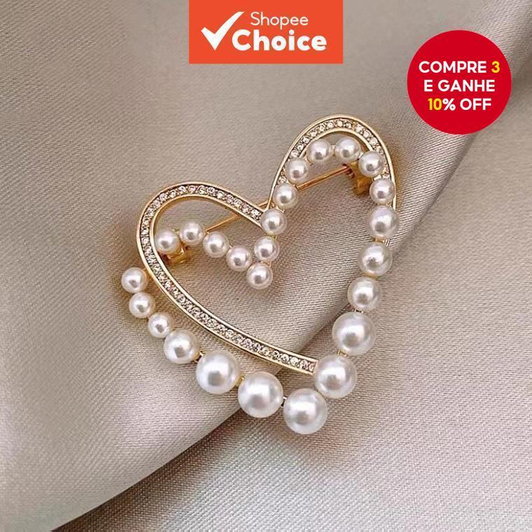 Broche de Coração Pérola Broche de Coração High-End Corsage Anti-Brilho Pin Fashion Alloy