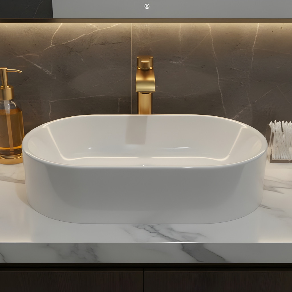 Pia Para Banheiro Cuba de Apoio 42cm Cor Branca Lavabo Lavatório Retangular em Mármore Sintético em Oferta na Shopee