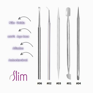 Kit Manicure Profissional 5 Itens - Espátulas Palitos -  Aço Inox -  Pedicure e Podologia Slim em Oferta na Shopee