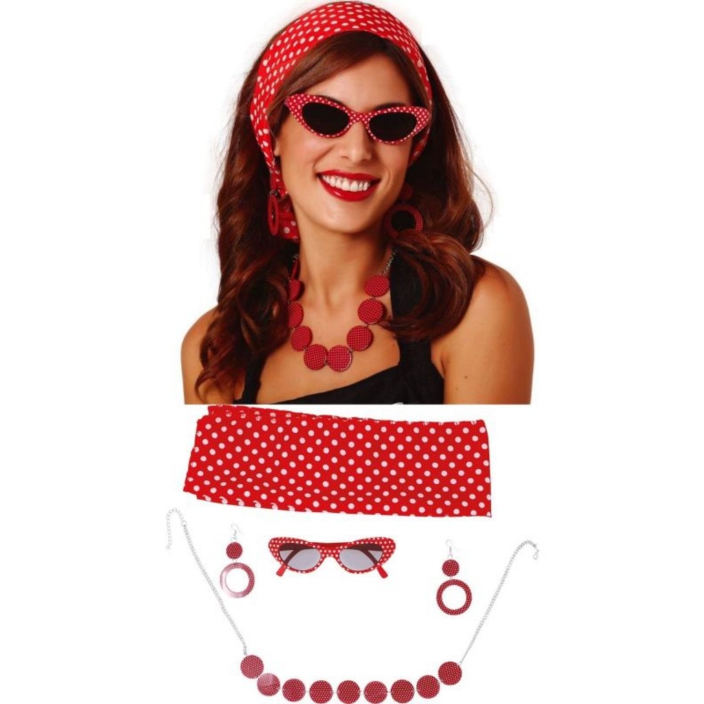 Conjunto de vestido Fantasia Acessórios Anos 50/60/70 Vintage Rockabilly Retrô Óculos Lenço Brincos em Oferta na Shopee