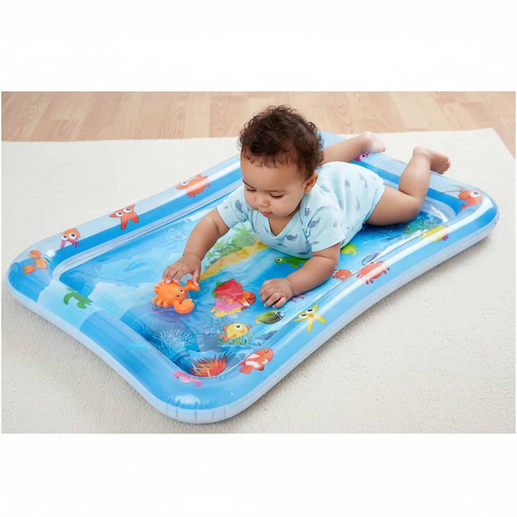 Tapete de Água para Bebê com Desenhos Oceano Brinquedo Sensorial Inflável Educativo para Crianças