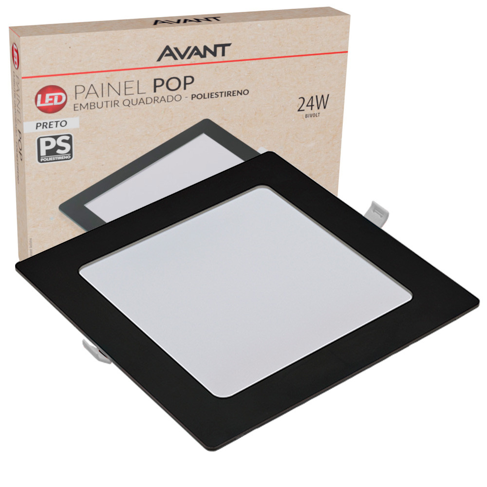 Painel de Led Avant Quadrado Preto 24W 28CM Luz Neutra Bivolt Instalação Embutir Iluminação Geral em Oferta na Shopee