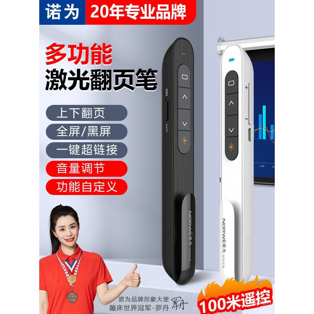 Nove N76 Caneta de Controle Remoto Eletrônica Sem Fio Recarregável USB com Função Multimídia e Luz Verde para Apresentaç