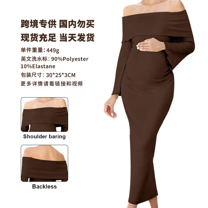 Vestido de maternidade com ombros à mostra e mangas compridas, vestuário de maternidade de luxo leve, vestido de materni