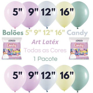 Balão Bexiga para Festa Candy Color 5", 9" , 12" e 16"  - Art Latex - Cores Pastéis - 1 Pacote