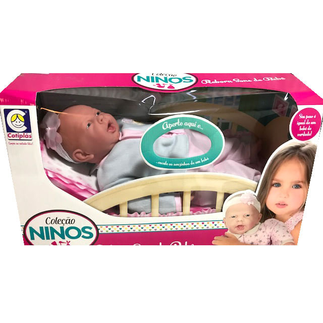 Boneca Colecao Ninos - Com Boca Aberta Sem Dentinho - Cinza e Rosa COTIPLAS