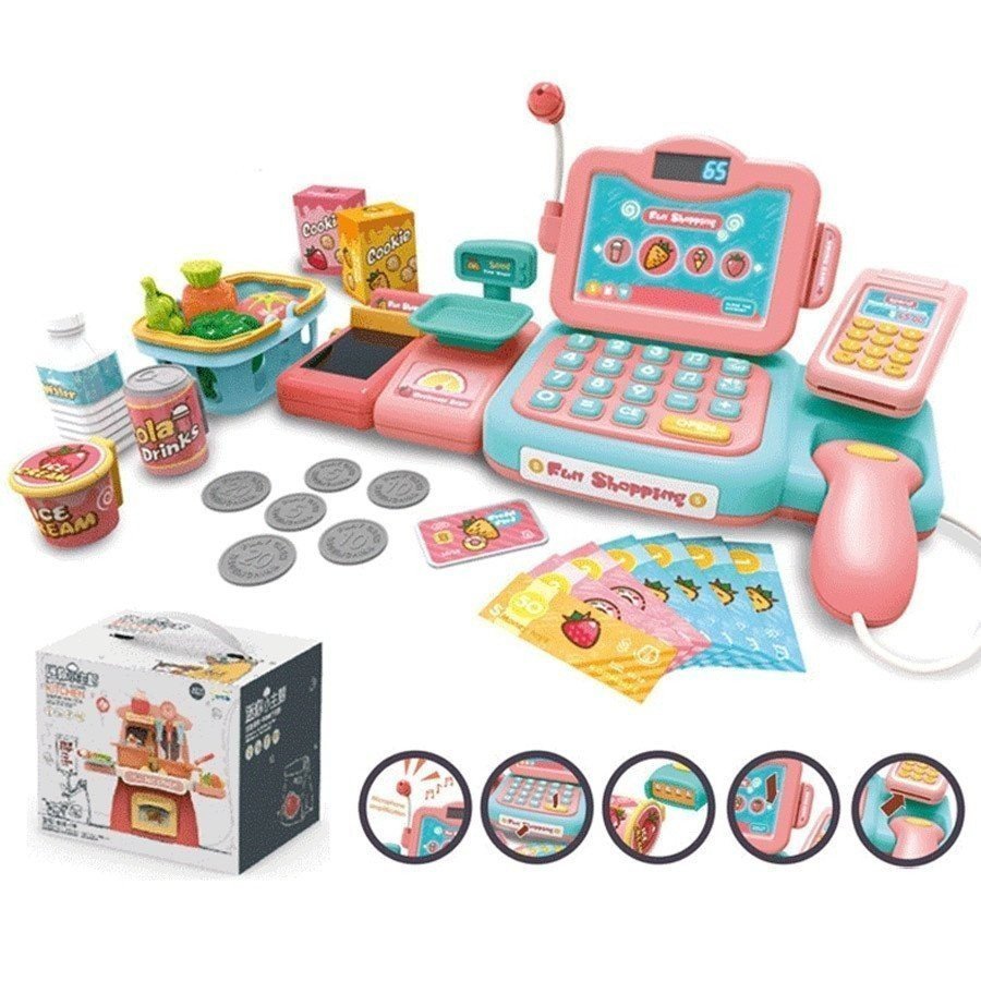 Brinquedo de Simulação Caixa Registradora Brinquedo de Bebê Supermercado Música Luz Brinquedo de Compras para Crianças