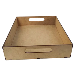 KIT 3 Bandeja Retangular Simples com Alça em MDF Cru 3mm para decoração