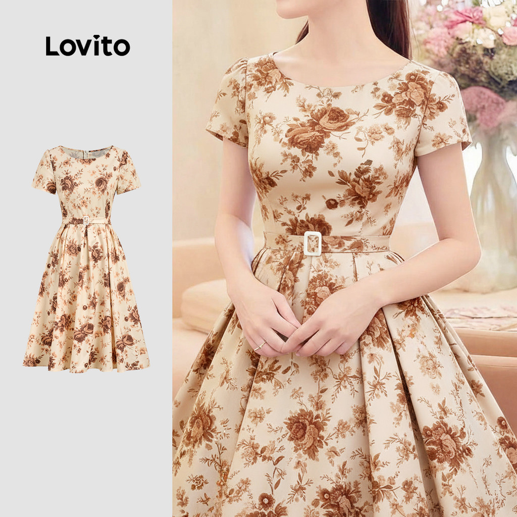 Lovito Vestido Casual com Cinto e Fecho de Zíper Vestido de Primavera/verão para mulheres LBL34022 Lovito Vestido Casual com Cinto e Fecho de Zíper Vestido de Primavera/verão para mulheres LBL34022