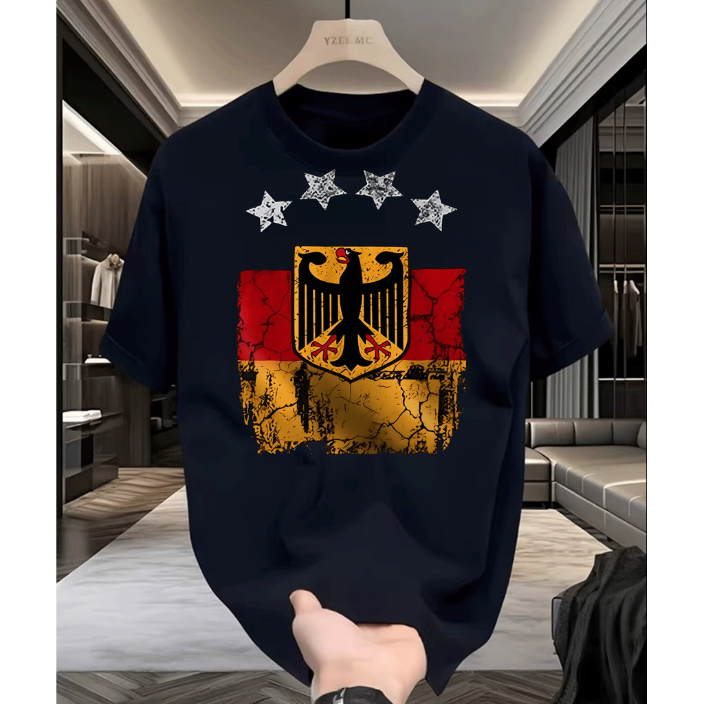 Camiseta Feminina Com Estampa da Bandeira Alemã com Águia Nacional e Estrelas Moderna Confortável Elegante Moda Feminina