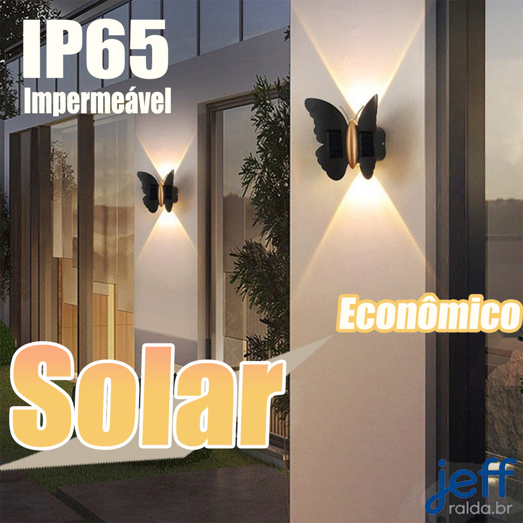 Lâmpada De Parede Solar Borboleta Para Exterior À Prova D'água LED Luz Noturna Jardim Quintal Escadas Cerca Pátio