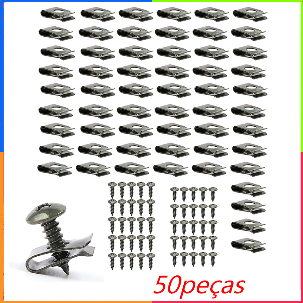 Conjunto de 50 grampos em U para automóveis, com parafusos auto-roscantes, para automóveis ou motociclos