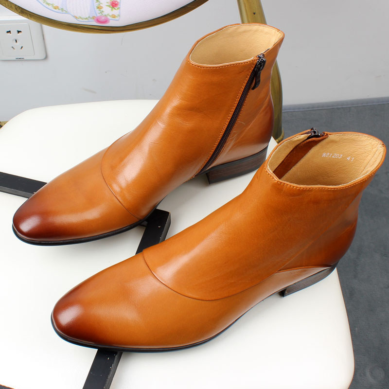 Estilo britânico botas masculinas de couro completo meados de topo versão coreana botas de couro com zíper interno botas