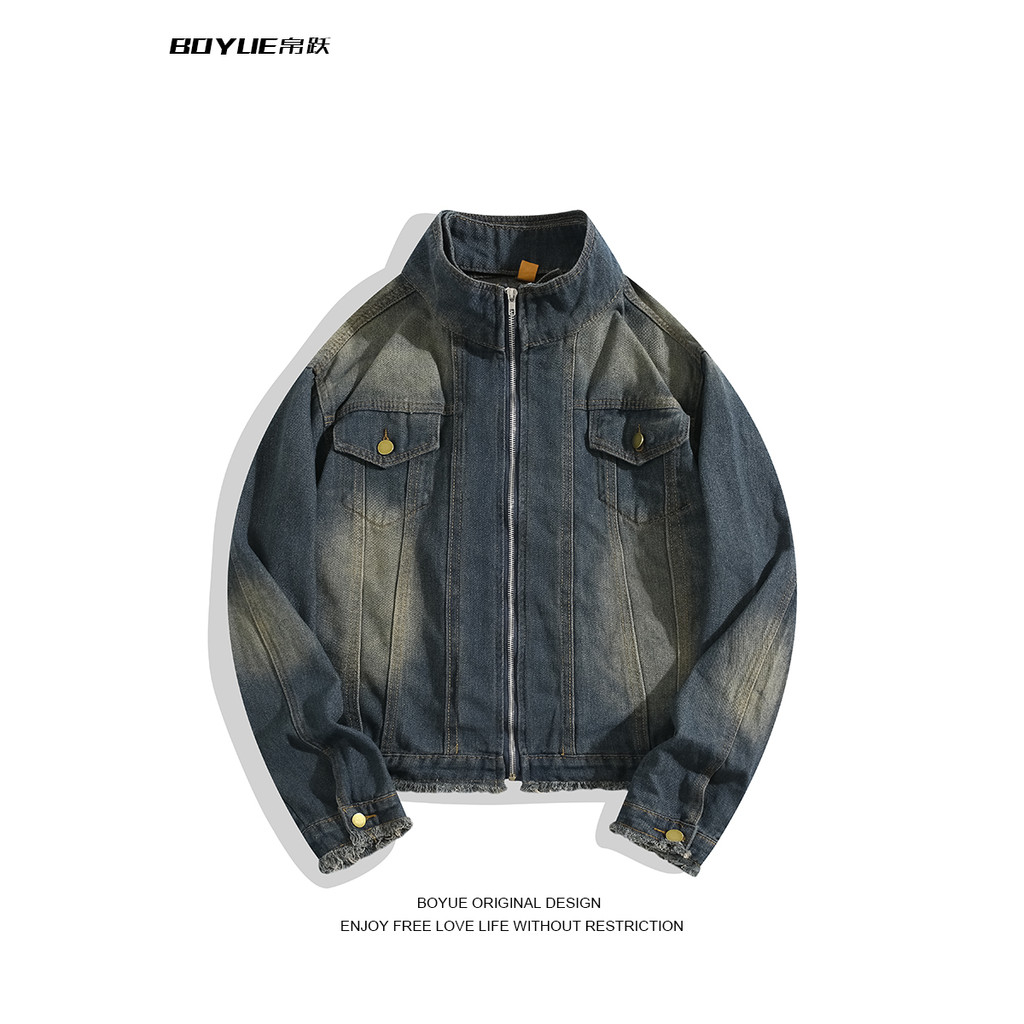 BOYUE BOYUE Jaqueta jeans curta falsa de duas peças outono inverno Design fofo retrô bf nicho masculino feminino jaqueta