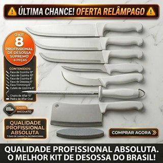 Jogo De Facas Profissional Desossa Tira Couro Chaira Cutelo Para Açougue Frigorífico Churrascaria Churrasco Restaurante em Oferta na Shopee