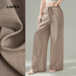 Lovito Casual Calças com Amarração Na Frente de Primavera/verão Cor Café para mulheres L155ED2041