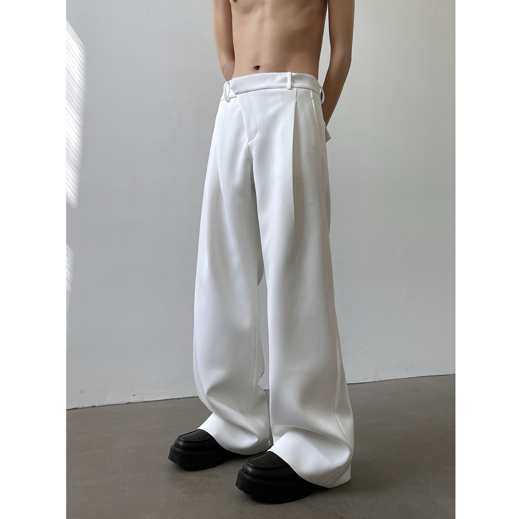 Calças brancas de alta qualidade masculinas verão fino Drape chão esfregar terno calças Street Wear em linha reta solta 