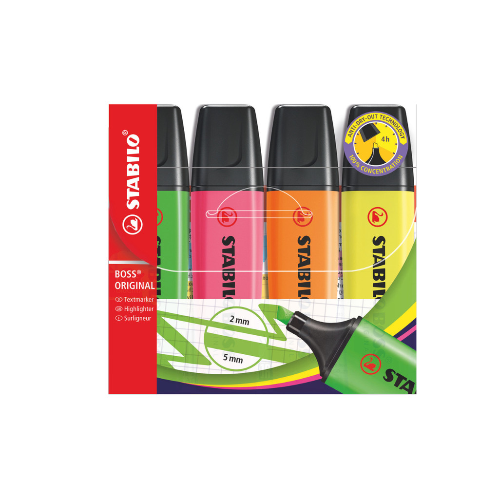 Kit 4 Marca Texto Neon Stabilo Boss - STABILO