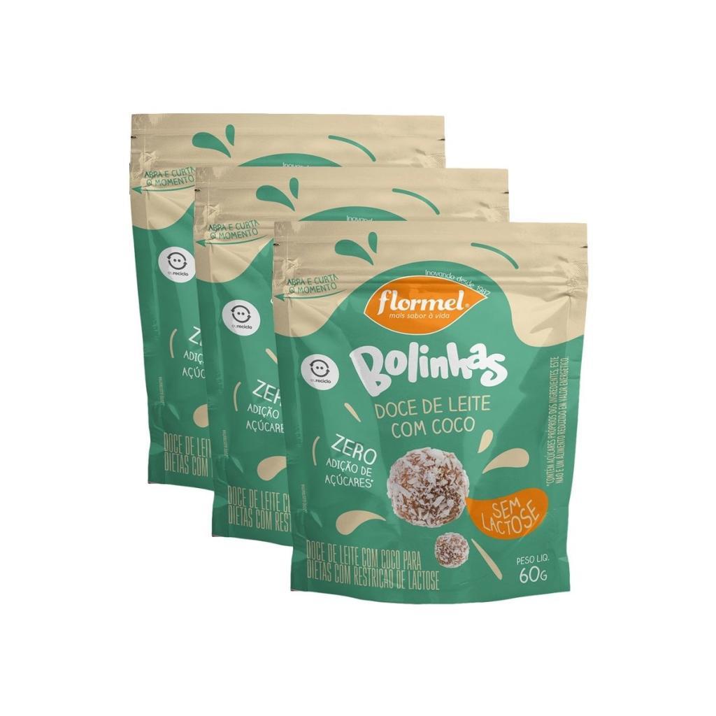 3x Bolinha de Doce de Leite com Coco Zero Lactose Flormel 60g