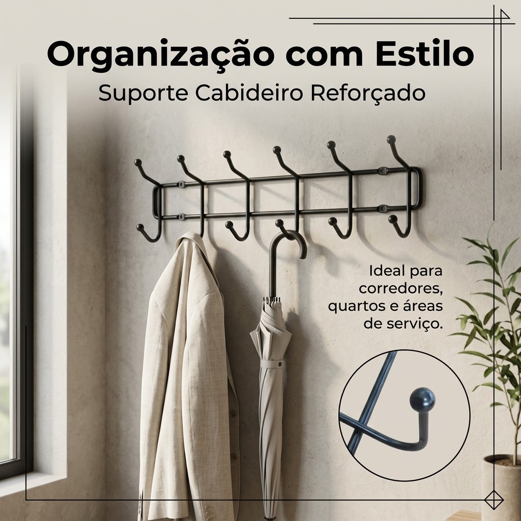 Suporte Cabideiro de Parede. Materia Reforcado , Preto.