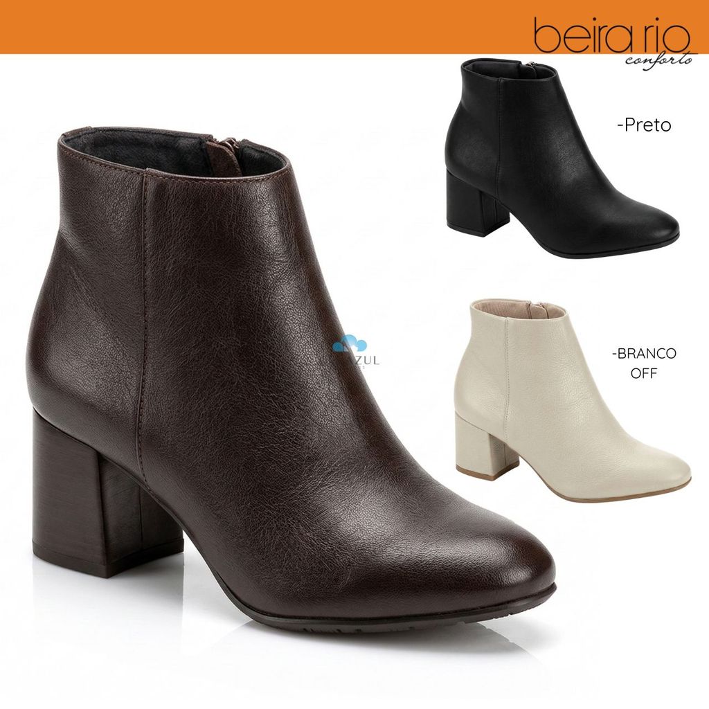 Bota Feminina Beira Rio Ankle Boot Salto Bloco Cano Curto Original