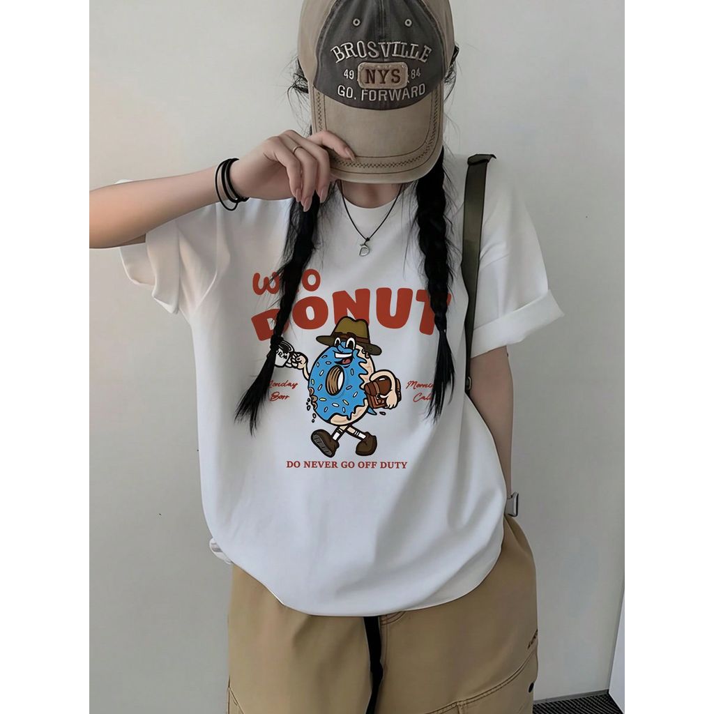 Camiseta Feminina Donut Pale Grey Vintage Oversized Confortável Divertida Casual Estilosa Verão