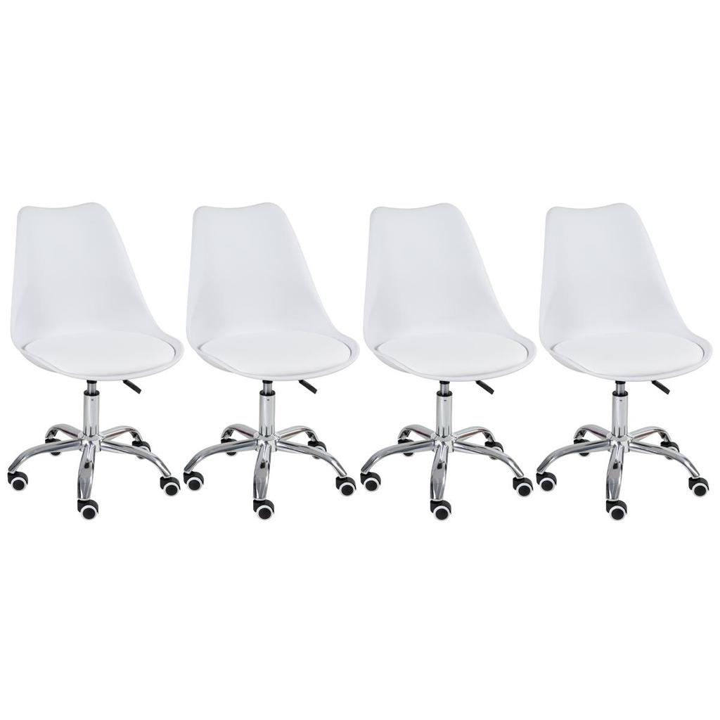Kit 4 Cadeiras Laráz Tulipa Rodízios Escritório Branco