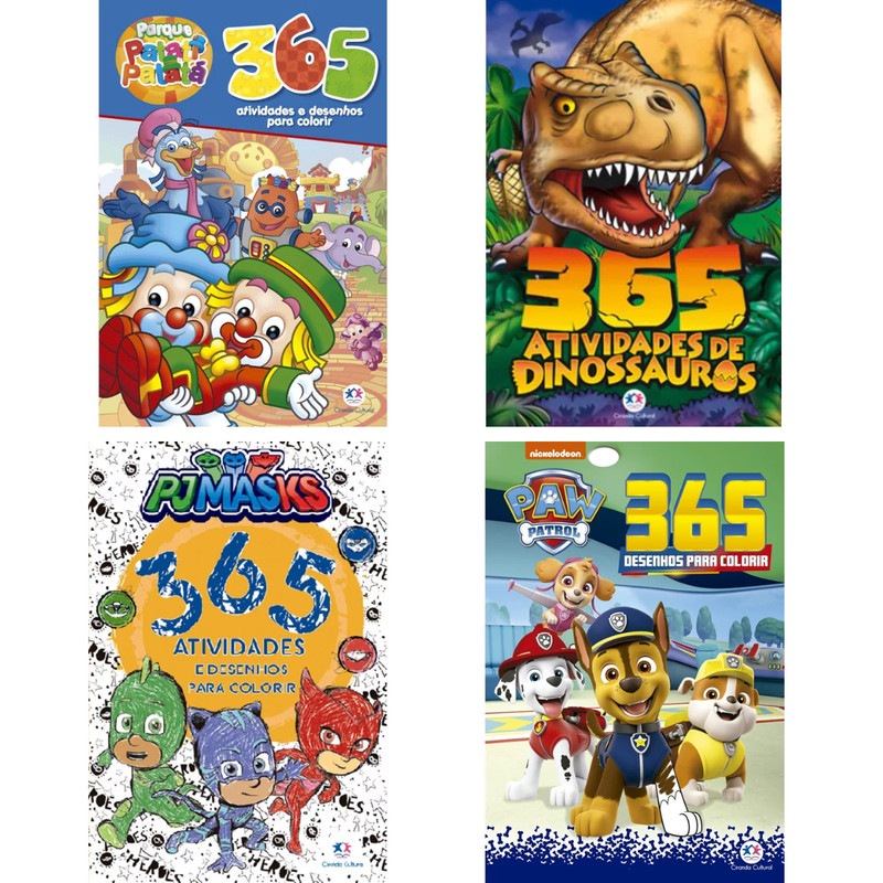 Livro 365 Atividades de Dinossauros + Patati Patatá 365 Atividades e Desenhos + PJ Masks +