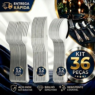 Conjunto Jogo de Talheres 36 peças Aço Inox 12 Facas 12 Garfos  12 Colheres de Mesa Casa …