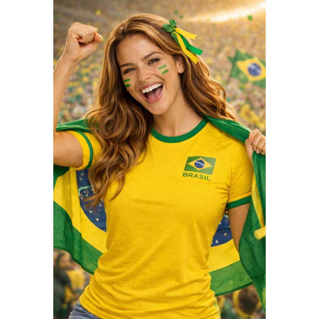 Camiseta Feminina Brasil Dryfit Verde Amarela look torcida Conforto e Estilo — imagem 2 de 2