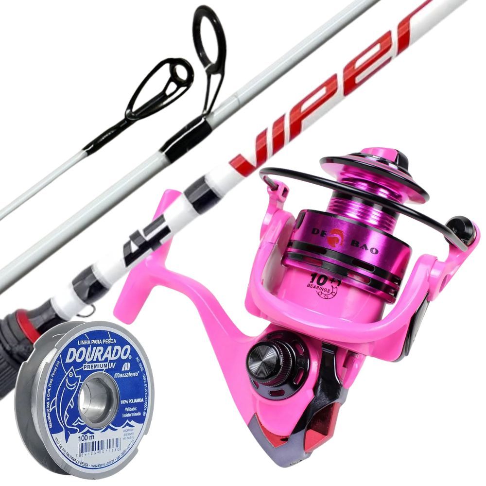 Kit Molinete Debao BF Rosa 11 Rol + Vara Viper IM6