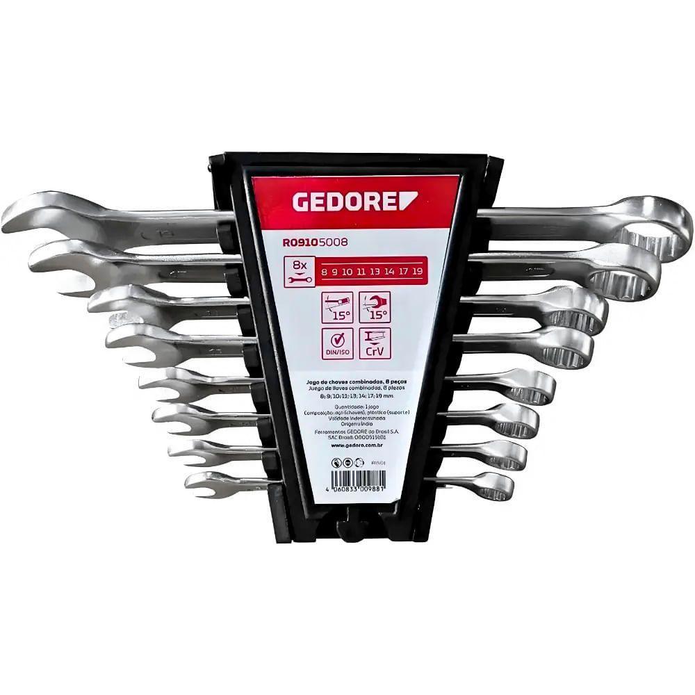 Jogo De Chaves Combinadas Gedore 8 Peças, 8mm A 19mm, Em Aço Cromo Vanádio - 3365203 em Oferta na Shopee