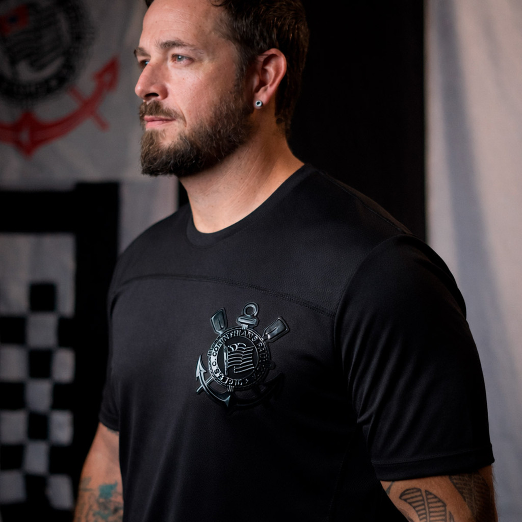 Camisa Corinthians Patch Gel Preto Masculina Oficial em Oferta na Shopee