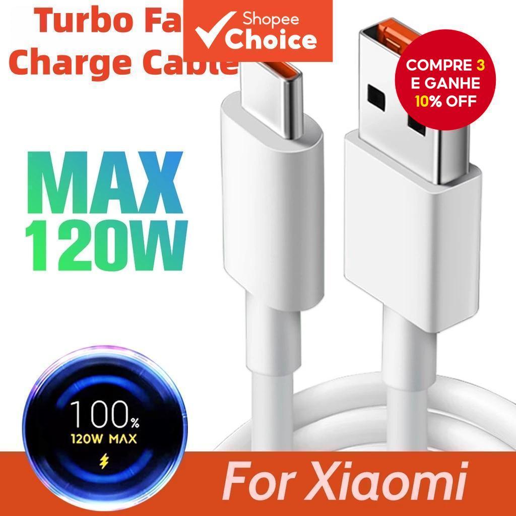 Cabo Turbo Rápido Tipo C 120W 6A para Xiaomi Mi 17 15 14 12 11 10 9 Mi Redmi
