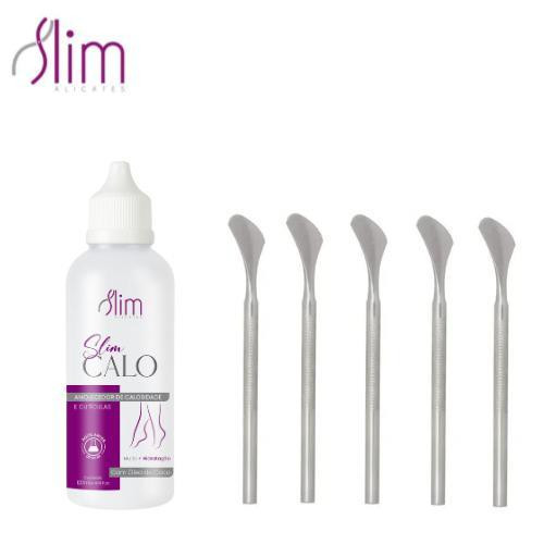 Kit 05 Espátulas Slim para Calosidade em Aço inoxidável + Amolecedor de calos Slim