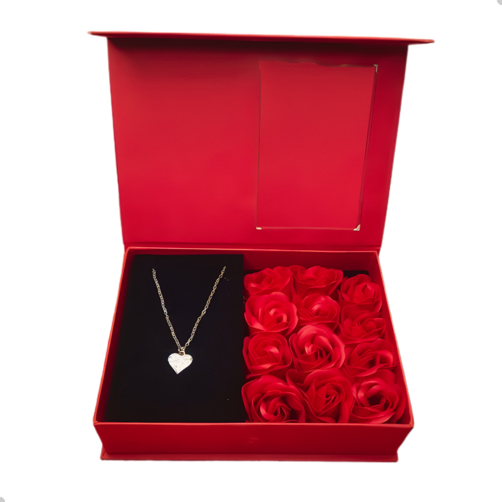 Caixa Porta Joias Presente Namorada Romântico com Rosa Vermelha e Colar em Oferta na Shopee