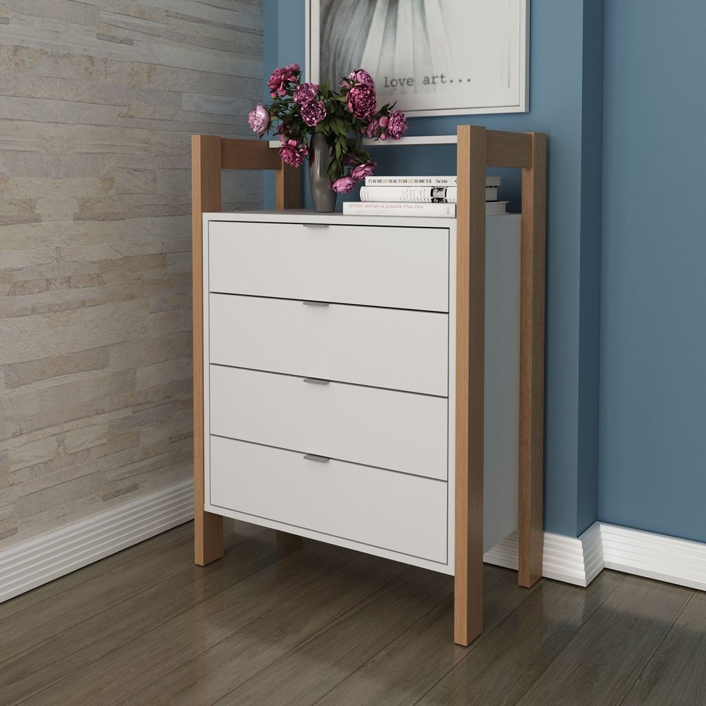 Gaveteiro 4 Gavetas AZ1012  Amêndoa/Branco em Oferta na Shopee