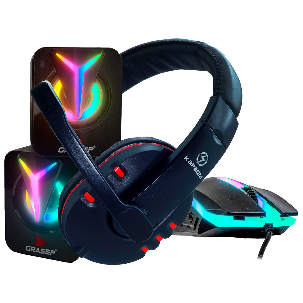 Kit Gamer Completo Caixa De Som Volume Alta Led RGB + Fone De Ouvido Gamer P2 + …