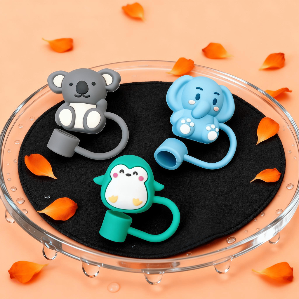 Protetor Canudo 10mm Kawaii Silicone Cute Anti Sujeira Reutilizável