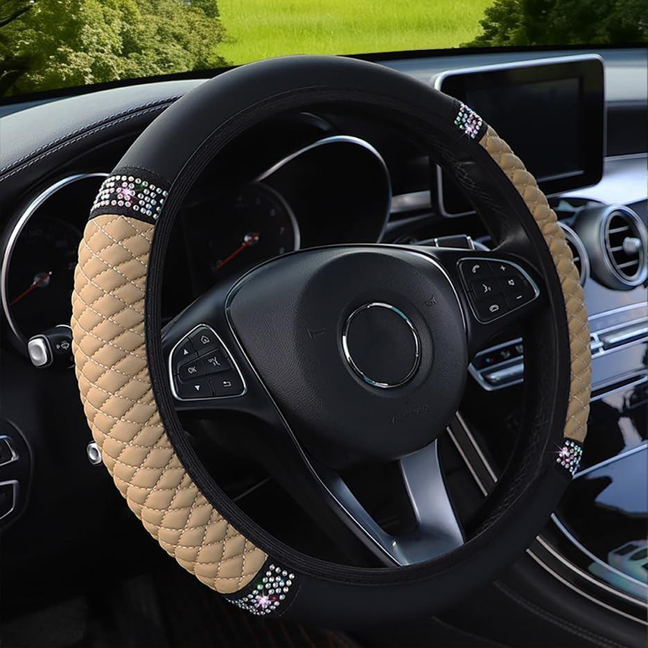 Capa de Volante em Couro Microfibra com Forro Antiderrapante, Acessório Universal para Carros com Diâmetro de 14,5-15 Po