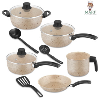 Kit de Panelas 8 Peças  Antiaderente Teflon Premium 5 Camadas com Tampa de Vidro – MARF em Oferta na Shopee