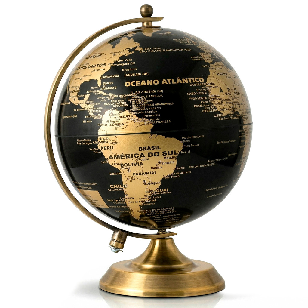 Globo Terrestre Mapa Político Dourado Giratório De Mesa Escolar Para Decoração 20 Cm