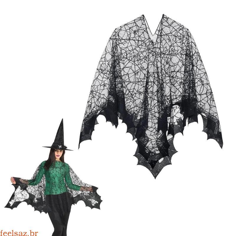 feelsaz Lady Halloween Party Xale Elegante Poncho Escuro Aranhas Para Festa Envoltório Renda