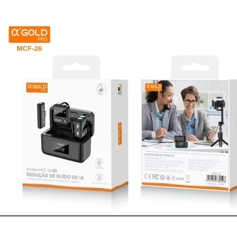 Microfone de Lapela Sem Fio Live e gravação de vídeo Vlog Compatível Android e ios A’ Gold MCF-26-IPHONE/MCF-27-TIPOC