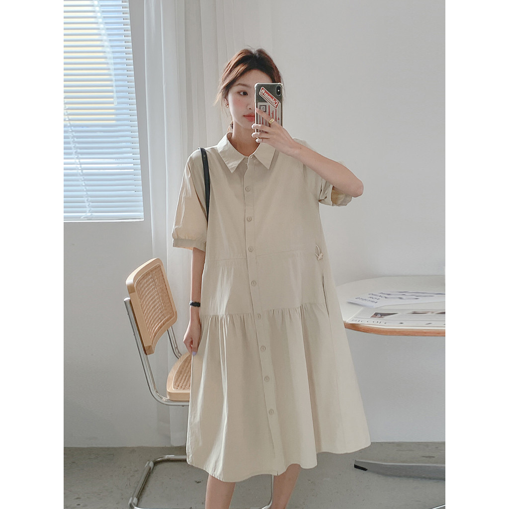 Roupa de maternidade verão comprimento médio sobre o joelho puro algodão cordão vestido de cintura estreita curto