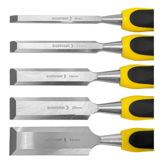 Kit Jogo 5 Formão Chato Cabo Emborrachado Para Madeira