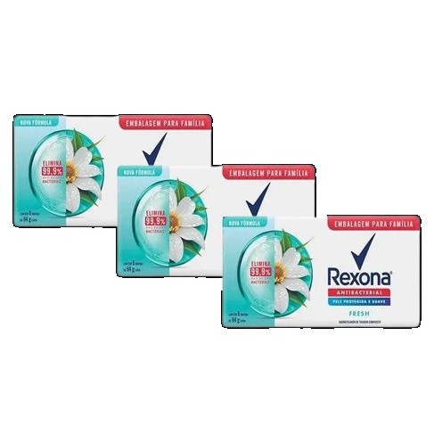 kit 3 Sabonete em Barra Rexona Antibacterial Fresh 6X84G