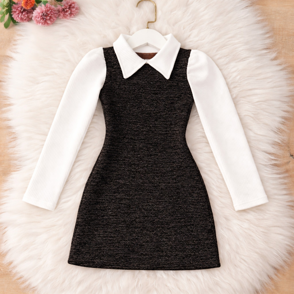 Vestido infantil Manga longa de menina /vestidinho Feminina infantil outono inverno frio 4-12 anos em Oferta na Shopee