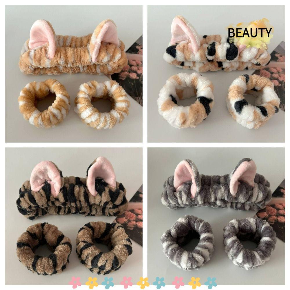 BEAUTYHOMEBR 3 Unidades/Conjunto Faixa De Cabeça De Pelúcia Com Orelha De Gato Fofa , Tiaras De Rosto Macias De Lã Coral