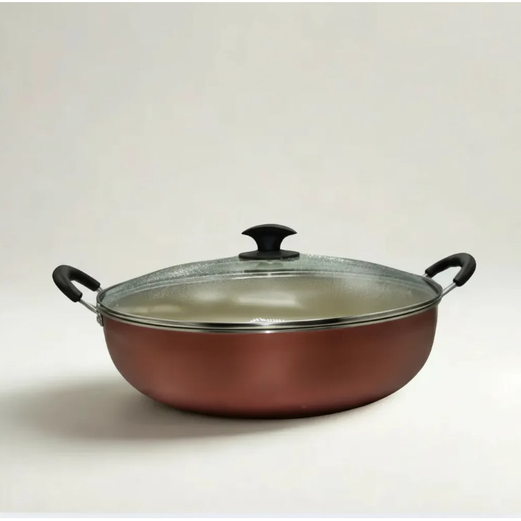 Panela Wok Grande 6l Antiaderente Com Tampa De Vidro